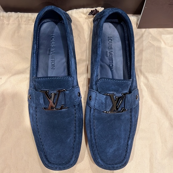 Authentic Louis Vuitton Blue Suede Monte Carlo Loafers - Picture 5 of 10